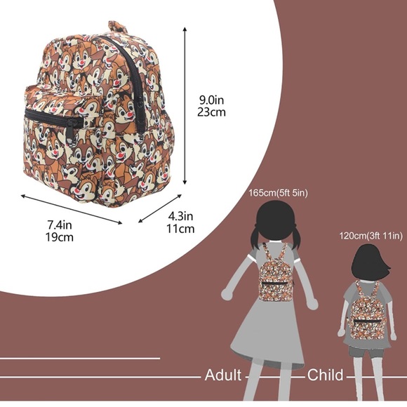 Chip & Dale All Over Print Small Nylon Bag Multipurpose Causal Daypack Mini Bag - Picture 4 of 7